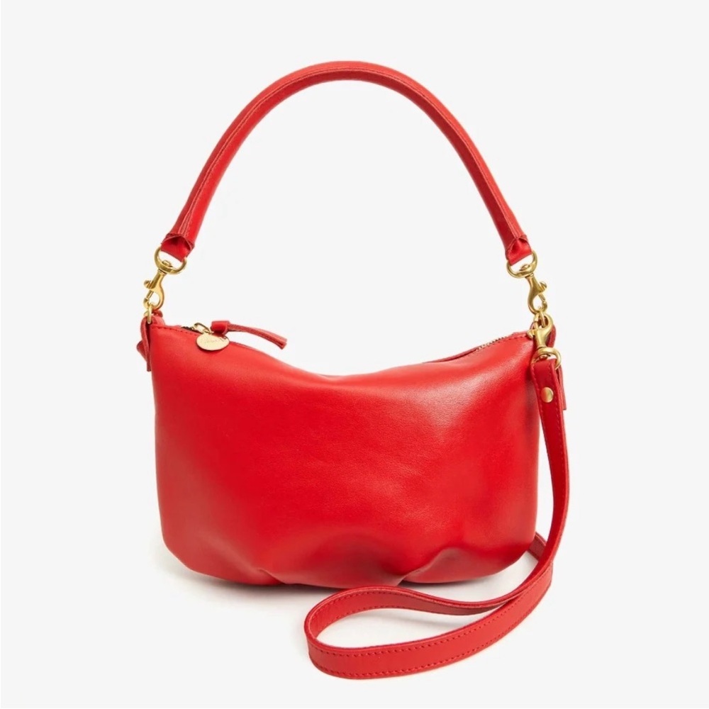 CLARE V. Petit Moyen Messenger Leather Shoulder or Crossbody Bag Rouge Nappa Red